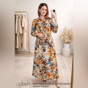Odeeh 100% Silk Floral Shirt Dress | German Designer | Luxury Silk Midi/Maxi